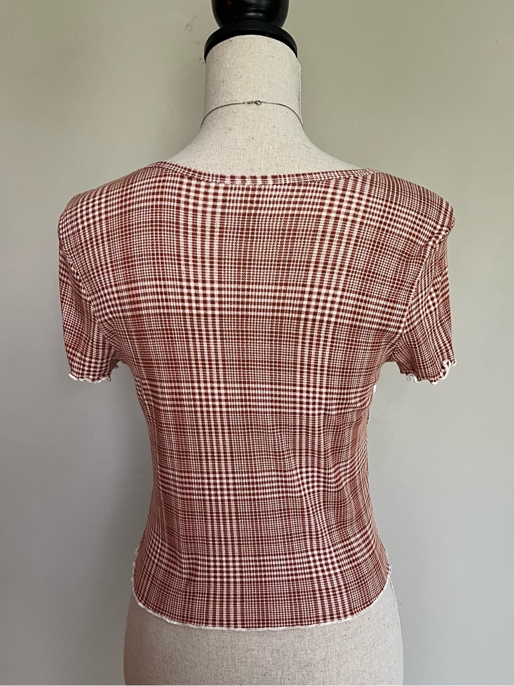 American Eagle Outfitters Rust & White Plaid Lettuce-Edge Crop Top - Picture 5 of 7